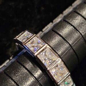 5.6CTW VVSD Moissanite band with princess cut in 925 sterling silver. Size 6